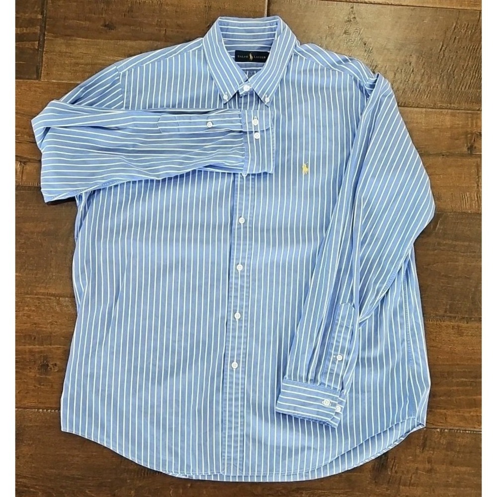 Vtg Y2K Polo RALPH LAUREN Button Down Shirt Mens XL‎  Blue White Striped